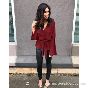 Slash Neck Women Shirt Lotus Leaf Sleeve Shirt